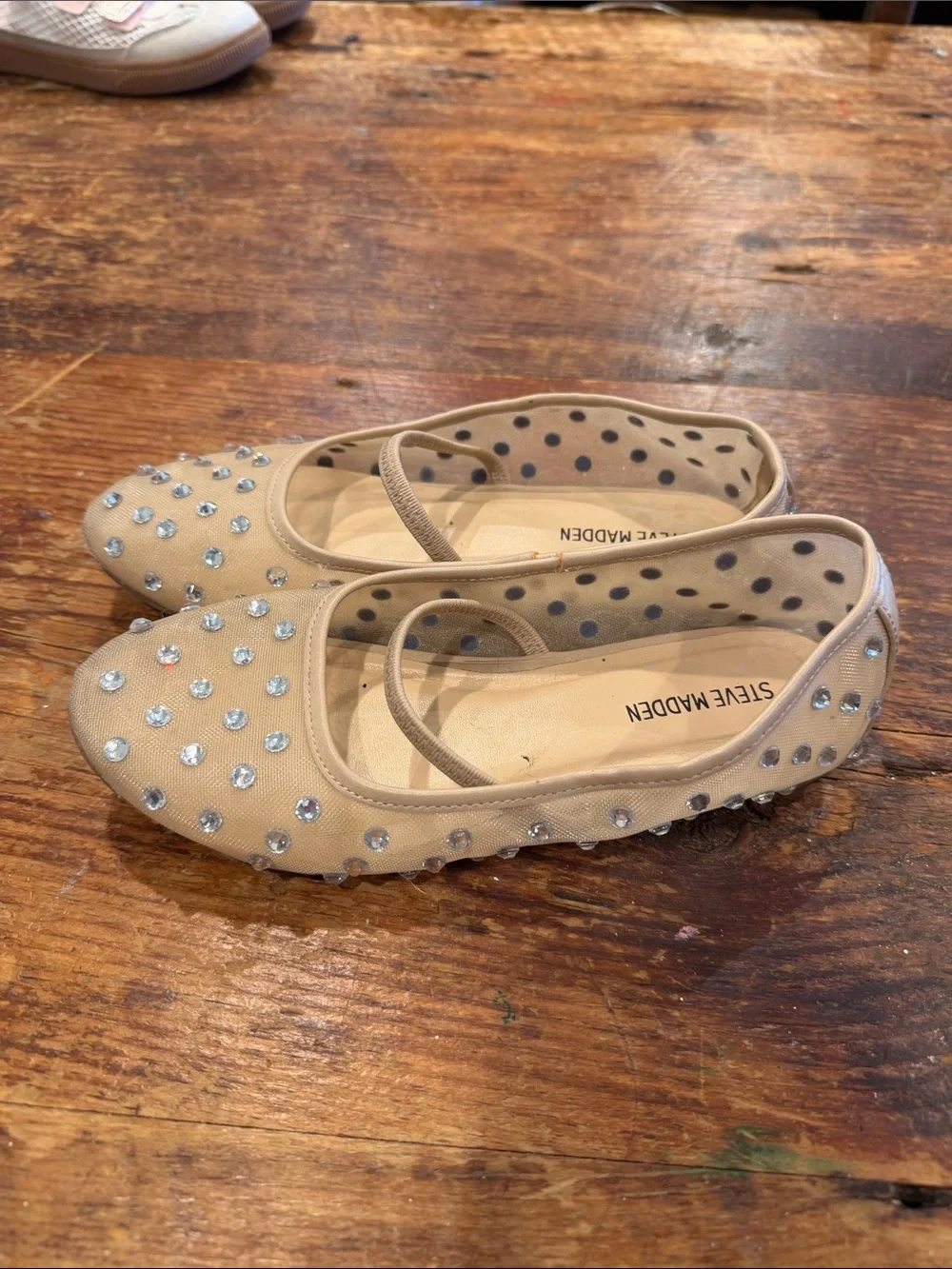 Steve Madden Beige Rhinestone Ballet Flats